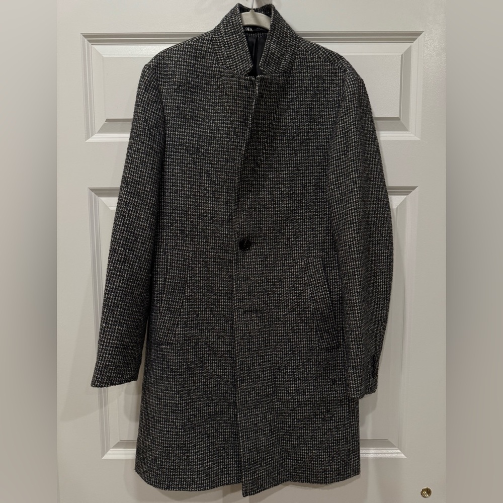 Zara Black and Gray Trench Coat with Notched Lapel